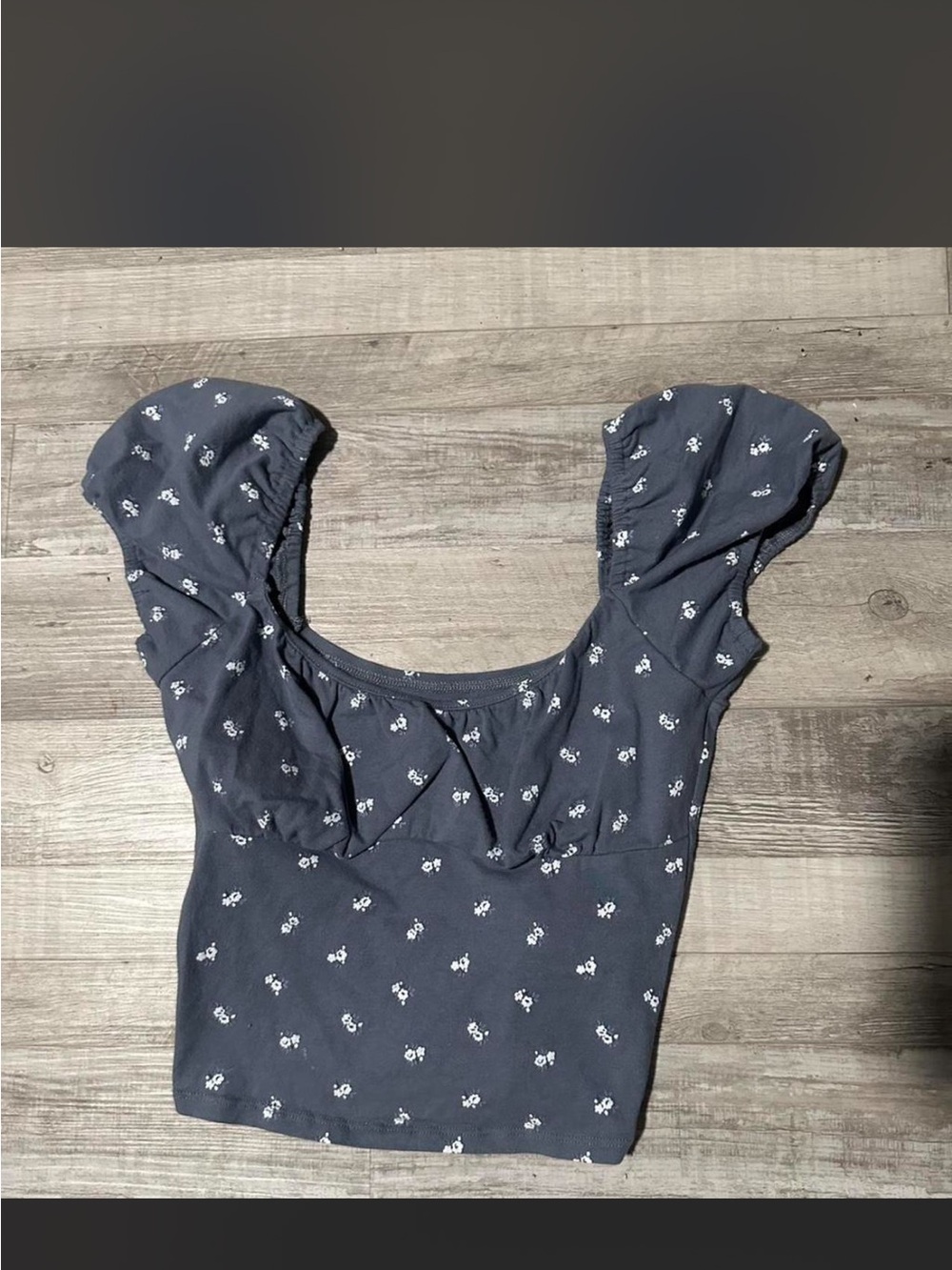 Hollister Navy Blue Floral Square Neck Crop Top